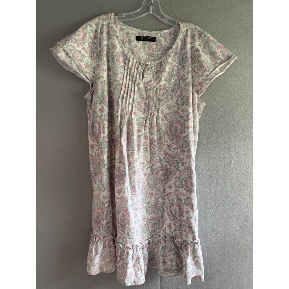 Lauren Ralph Lauren Sleep Shirt Womens XL Pink Paisley Jersey Henley Ruffle Hem